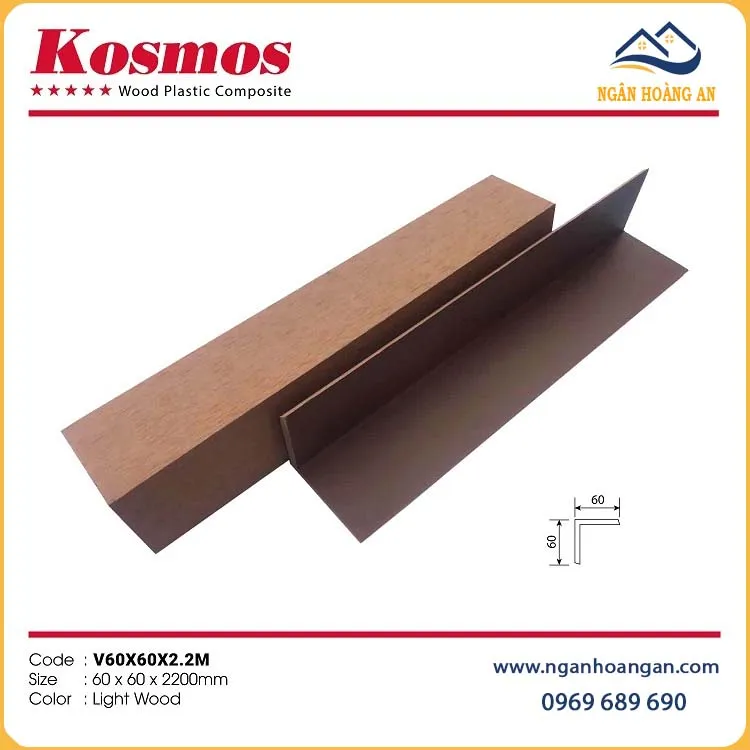 Nẹp V Gỗ Nhựa Ngoài Trời Kosmos V60X60X2.2M Light Wood